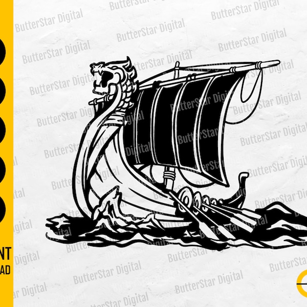 Viking Ship SVG | Dragon Boat SVG | Ancient Nordic Sail Journey Sailing Ocean Sea Vessel | Cut Files Clip Art Vector Digital Dxf Png Eps Ai