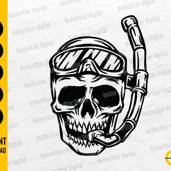 Snorkeling Skull SVG | Scuba Diver SVG | Free Diving SVG | Dive Underwater Ocean Sea Beach | Cut File Clip Art Vector Digital Dxf Png Eps Ai