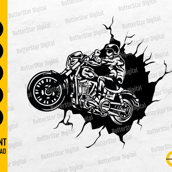 Biker Smashing SVG | Motorcycle SVG | Biker T-Shirt Wall Art Sticker Decal Graphic | Cricut Silhouette Clipart Vector Digital Dxf Png Eps Ai