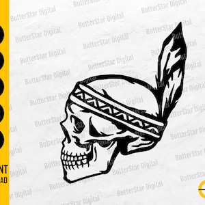Indian Skull Side View SVG | Village Chief Head Dress Tribe Tattoo T-Shirt Vinyl Decal | Cutting Files Clipart Vector Digital Png Eps Dxf Ai