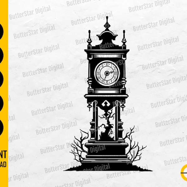Gothic Grandfather Clock SVG | Time Wall Decor Decoration Decal Vinyl Stencil Tattoo | Cricut Cut File Clipart Vector Digital Dxf Png Eps Ai