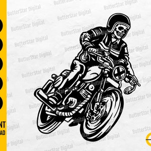 Skeleton Cafe Racer SVG | Classic Motorcycle SVG | Biker T-Shirt Stencil Graphics | Cricut Silhouette Clip Art Vector Digital Dxf Png Eps Ai