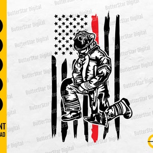 US Firefighter Kneeling SVG | Fallen Firefighter Tribute Svg | USA Fireman Svg | Cutting File Cuttable Clipart Vector Digital Dxf Png Eps Ai
