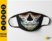 Sugar Skull Girl Face Mask SVG Day Of The Dead Facemask Dia De Los Muertos Cricut Silhouette Printable Clipart Vector Png Eps Dxf Ai