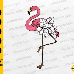 Floral Flamingo SVG | Tropical Flowers SVG | Summer Shirt Decor Vinyl | Cricut Cutting File Printables Clipart Vector Digital Dxf Png Eps Ai