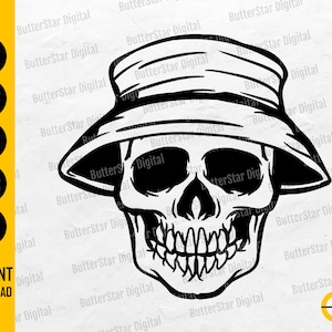 Bucket Hat Skull SVG | Skeleton Cap SVG | Gothic T-Shirt Decal Stencil | Cricut Cutting File Printable Clipart Vector Digital Dxf Png Eps Ai