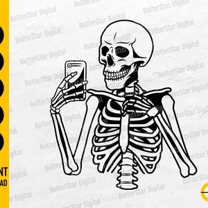 Selfie Skeleton SVG | Funny Gothic T-Shirt Decal Vinyl Graphics | Cricut Cut File Silhouette Printable Clipart Vector Digital Dxf Png Eps Ai