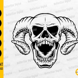 Skull With Ram Horns SVG | Devil SVG | Skeleton Demon Satanic Evil Hell Death | Cutting File Printable Clipart Vector Digital Dxf Png Eps Ai