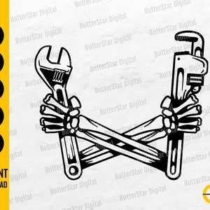Peut inclure: Graphique numérique en noir et blanc représentant des mains de squelette tenant des clés. Le texte "SVG, DXF, PNG, EPS, AI, INSTANT DOWNLOAD" est inclus. Idéal pour les projets de bricolage.