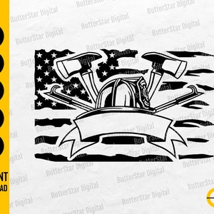 USA Flag Firefighter Tools SVG | US Fireman Svg | American Patriot 911 Rescue | Cutting File Printable Clipart Vector Digital Dxf Png Eps Ai