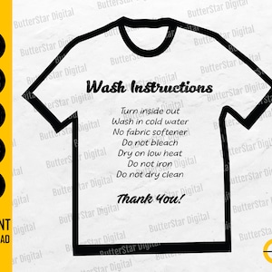 T-shirt Care Card SVG Tee Shirt Printable Maintenance - Etsy