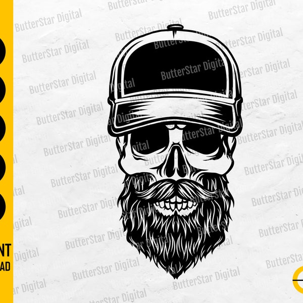 Dad Hat Bearded Skull SVG | Skeleton Baseball Cap SVG | Gothic T-Shirt Decal Graphics | Cricut Cutfile Clipart Vector Digital Dxf Png Eps Ai