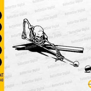 Skeleton Pool Player SVG | Cue Ball SVG | Billiards T-Shirt Decal Stickers Gift | Cricut Cut Files CNC Clipart Vector Digital Dxf Eps Png Ai