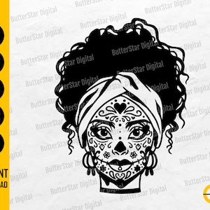 Curly Sugar Skull Woman SVG | Calavera SVG | Catrina SVG | Mexican Culture Mexico Skeleton | Cut File Clip Art Vector Digital Dxf Png Eps Ai