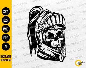 Ritter Schädel SVG | Ritterschaft SVG | Glänzende Metall Rüstung Militär Soldat Armee | Schneiden Datei druckbare Clipart Vektor Digital Dxf Png Eps Eps Ai