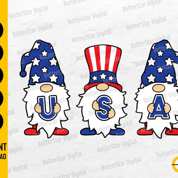 American Gnomes SVG | Cute Gnomies SVG | Patriotic Graphics Stickers | Cricut Cutting Files Printables Clipart Vector Digital Dxf Png Eps Ai