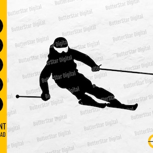 Skifahrer SVG | Skifahren SVG | Schnee Ski Illustration Zeichnung Aufkleber | Cricut Cameo Schneidedatei CNC schneidbare Clipart Vektor Digital Dxf Png Eps Ai