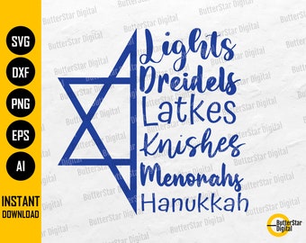 Hanukkah SVG | Chanukah Star Of David | Lights Dreidels Latkes Kanishes Menorahs | Cricut Silhouette | Clipart Vector Digital Dxf Png Eps Ai