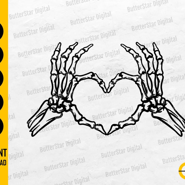 Skeleton Hand Heart Sign SVG | Bones Tattoo Decal T-Shirt Sticker Art | Cricut Silhouette Cutting File Clipart Vector Digital Dxf Png Eps Ai