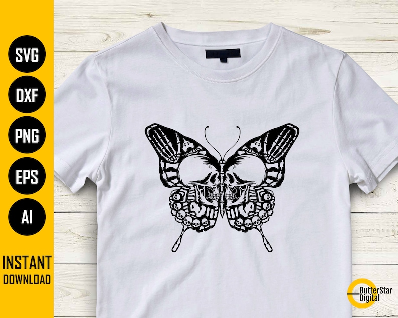 Skull Butterfly SVG Squelette SVG Gothic Decal Shirt Graphics Illustration Cricut Cameo Imprimable Clipart Vector Numérique Dxf Png Eps Ai image 2