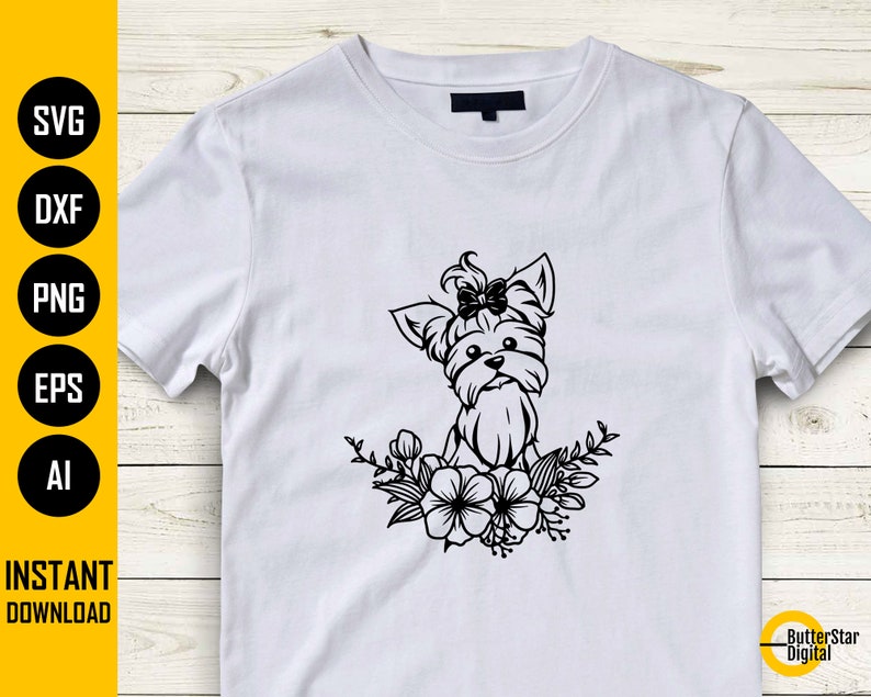 Floral Yorkshire Terrier SVG Yorkie SVG Cute Dog T-shirt - Etsy