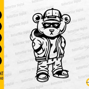 Beer met een hoodie SVG | Teddy-SVG | Shades Bling Cap Hustling Hip Hop Rap Rapper Gangster | Bestanden knippen Clipart Vector digitale Dxf Png Eps Ai