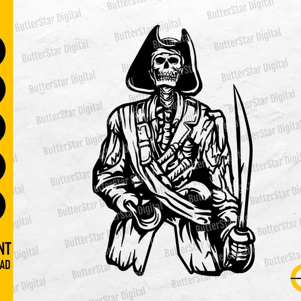 Pirate Skeleton SVG | Piracy SVG | Scallywag Sword Hook Captain Hat Treasure Map Ship | Cutting Files Clipart Vector Digital Dxf Png Eps Ai