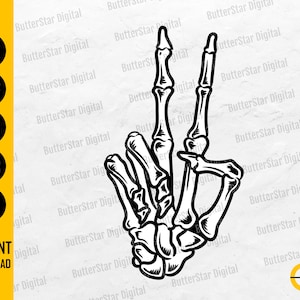 Skeleton Hand Peace Sign SVG | Bones Tattoo Decal T-Shirt Sticker Art | Cricut Silhouette Cutting File Clipart Vector Digital Dxf Png Eps Ai