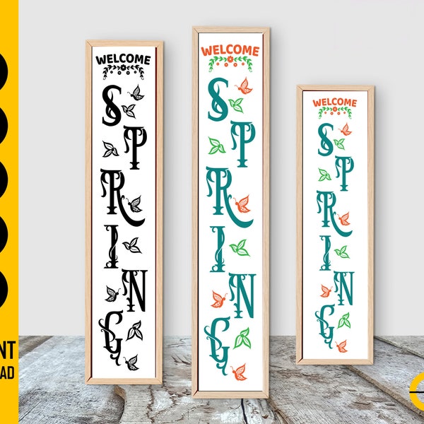 Spring Porch Sign SVG | Welcome Spring SVG | Floral Decor Decal Decoration | Cricut Cutting Printable Clipart Vector Digital Dxf Png Eps Ai