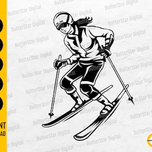 Woman Skiing SVG | Girl Skier SVG | Ski Vinyl Stencil Graphics | Cricut Cut Files Silhouette Cuttable Clip Art Vector Digital Dxf Png Eps Ai
