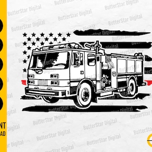 US Fire Truck SVG | Fire Engine Svg | USA Fireman Emergency Response Vehicle | Cricut Cameo Printable Clipart Vector Digital Dxf Png Eps Ai