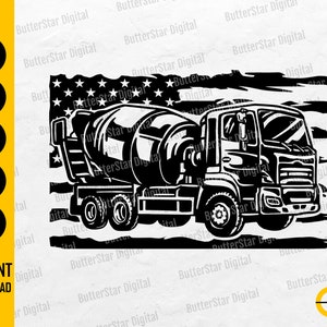 US Concrete Mixer Truck SVG | American Construction T-Shirt Sticker Decals Graphics | Cricut Cut File Clipart Vector Digital Dxf Png Eps Ai