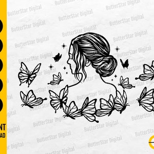 Girl With Butterflies SVG | Butterfly Lover SVG | Cute Animal SVG | Cricut Cutfile Silhouette Cuttable Clipart Vector Digital Dxf Png Eps Ai