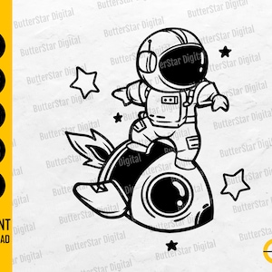 Cute Space Astronaut Riding A Rocket SVG | Kids Decal T-Shirt Sticker | Cricut Silhouette Printables Clip Art Vector Digital Dxf Png Eps Ai