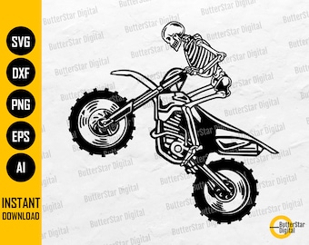 Moto Racer Skeleton SVG / Dirt Bike PNG / Offroad Racing Circuit Vehicle Race Motor Sport / Cutfile Clipart Vector Digital Dxf Eps Ai