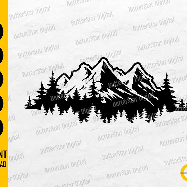 Scène de montagne SVG | Pins SVG | Camping DIY T-Shirt Autocollant Décalque Vinyle | Cricut Cutting Files Clip Art Vector Digital Dxf Png Eps Ai