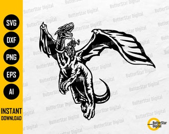 Skeleton Riding Dragon SVG | Fantasy SVG | Mythical Animal SVG | Cricut Cut File Silhouette Printable Clip Art Vector Digital Dxf Png Eps Ai