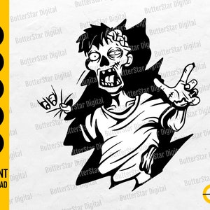 Zombie Coming Out Of Wall SVG | Horror SVG | Monster Decals Wall Art Graphics | Cutting File Printable Clipart Vector Digital Dxf Png Eps Ai