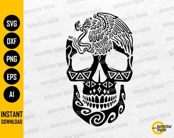 Calavera Mexicana Con Aguila SVG / Mexican Skull SVG / Dia De Los Muertos SVG / Cricut Cut File Vinyl Clipart Vector Digital Dxf Png Eps Ai