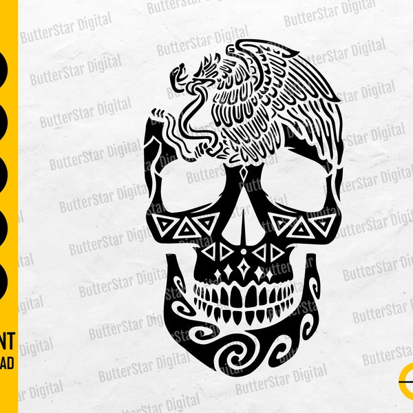 Calavera Mexicana Con Aguila SVG | Mexican Skull SVG | Dia De Los Muertos SVG | Cricut Cut File Vinyl Clipart Vector Digital Dxf Png Eps Ai