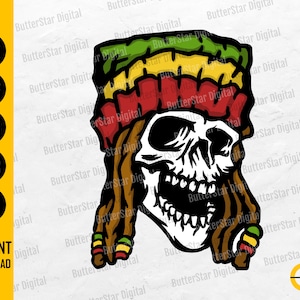 Reggae Skull SVG | Rasta T-Shirt Decal Vinyl Stencil Graphics | Cricut Cutting File Printable Clipart Vector Digital Download Dxf Png Eps Ai