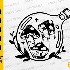 Bottled Mushrooms SVG | Fungi SVG | Psychedelic Decal T-Shirt Sticker Graphics | Cutting File Cuttable Clipart Vector Digital Dxf Png Eps Ai