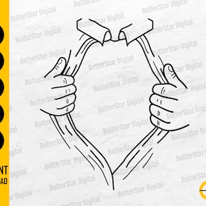 May include: Black and white line art illustration of a person tearing open their shirt, revealing a superhero-like symbol. Includes file type icons for SVG, DXF, PNG, EPS, and AI, along with the text "INSTANT DOWNLOAD".