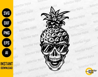 Ananas schedel SVG | Zonnebril SVG | Tropisch Fruit SVG | Zomer Svg | Cricut Cutting File Afdrukbare Clipart Vector Digitale Png Dxf Eps Ai