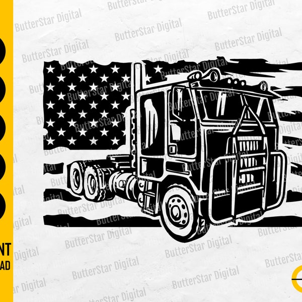 US Cab-Over Truck SVG | American Truck Driver Svg | USA Flag Trucker Big Rigg Trucking | Cutting Files Clipart Vector Digital Dxf Png Eps Ai