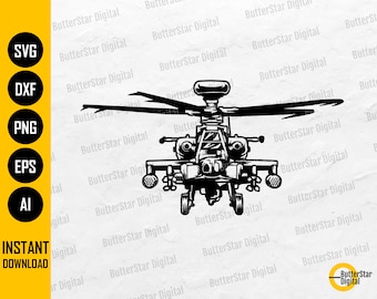 Combat Helicopter SVG | Military T-Shirt Vinyl Stencil Graphics | Cricut Silhouette Cameo Cut File Printable Clip Art Digital Dxf Png Eps Ai