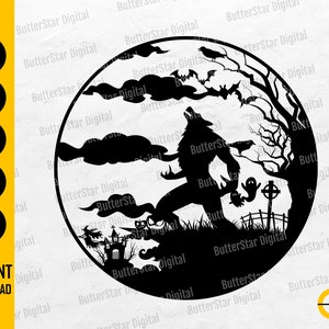 Werewolf Full Moon SVG | Halloween Wall Decals | Wolf Man Monster Decor | Cricut Cut File Silhouette Printable Clipart Vector Png Eps Pdf Ai