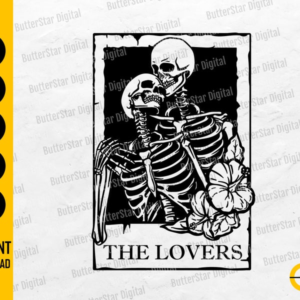 The Lovers SVG | Skeleton Love Tarot Card SVG | Mystical SVG | Cricut Cutting Files Cameo Printables Clip Art Vector Digital Dxf Png Eps Ai