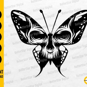 Skull Face Butterfly SVG | Skeleton SVG | Gothic Decal Shirt Graphic Sticker Tattoo | Cricut Cut Files Clipart Vector Digital Dxf Png Eps Ai