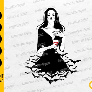 Vampire Girl SVG | Spooky Bats SVG | Halloween Party Decor T-Shirt Decal | Cricut Cut File Silhouette Clip Art Vector Digital Dxf Png Eps Ai